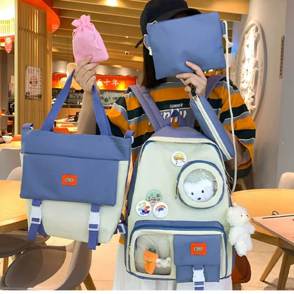 4 Set Backpack For Teenager Girl Waterproof High Capacity School Bags