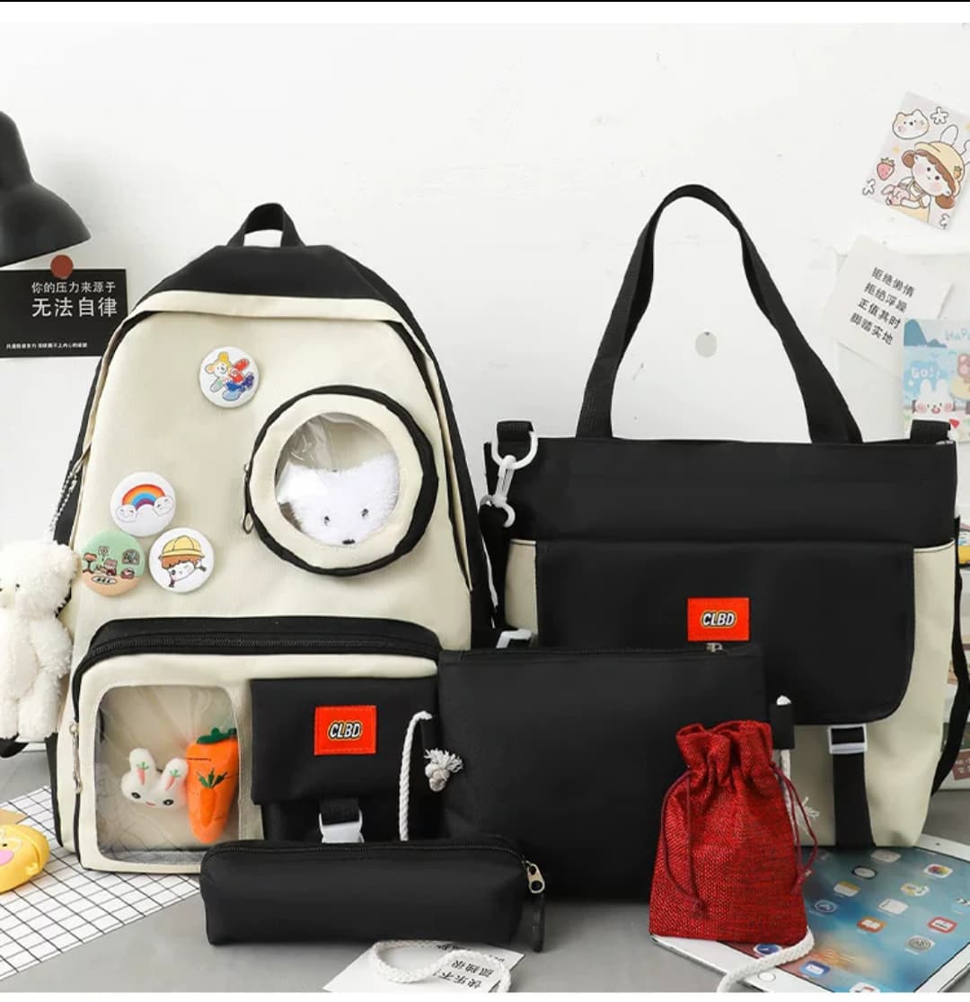 4 Set Backpack For Teenager Girl Waterproof High Capacity School Bags
