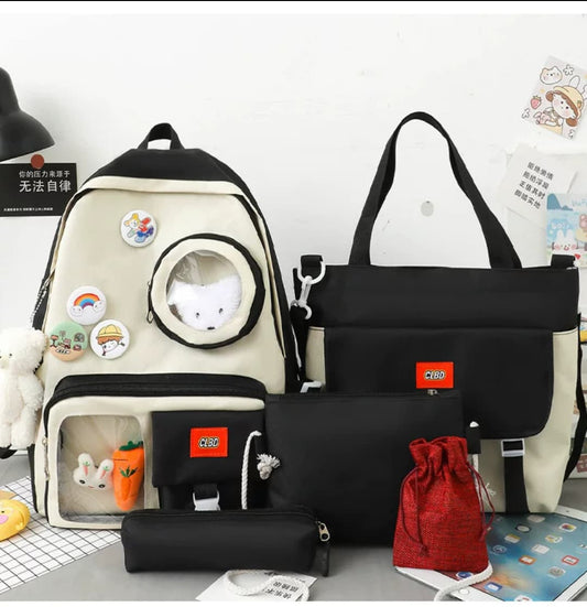 4 Set Backpack For Teenager Girl Waterproof High Capacity School Bags