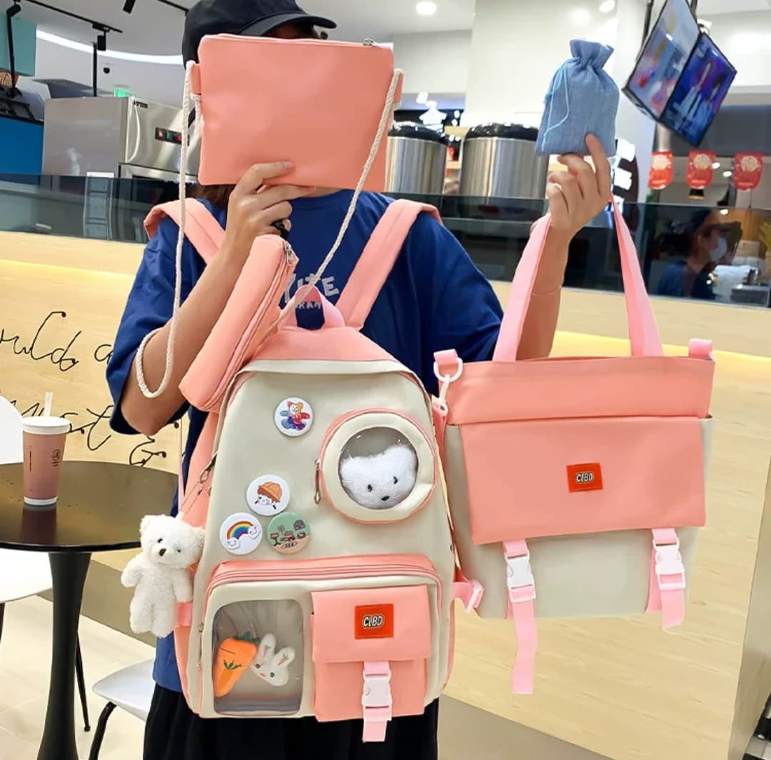 4 Set Backpack For Teenager Girl Waterproof High Capacity School Bags
