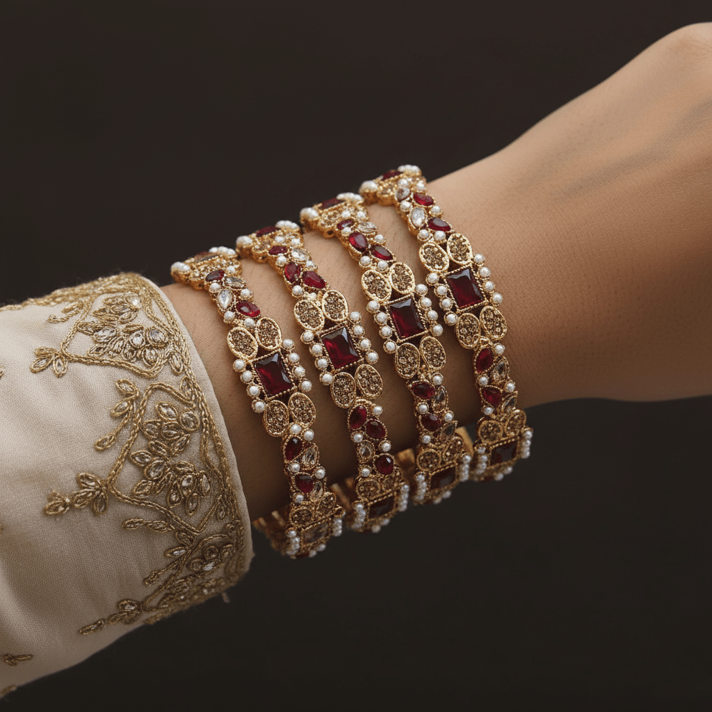 4 Pcs Gemstone Beautiful Bangles Set