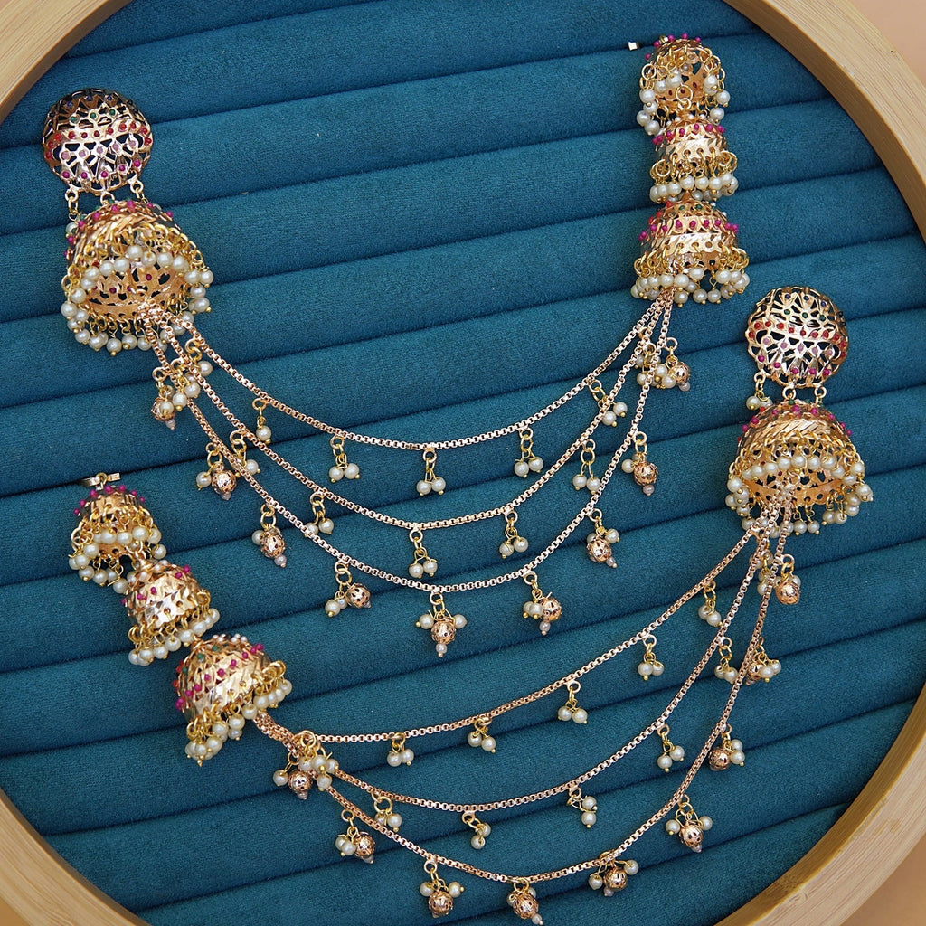 Traditional Bridal Jhumka Earrings with Sahare Chain