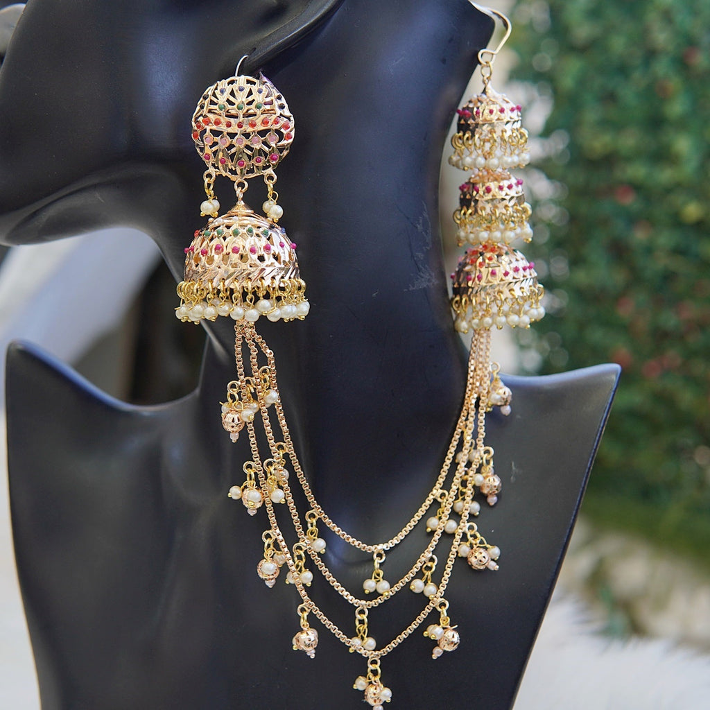 Traditional Bridal Jhumka Earrings with Sahare Chain