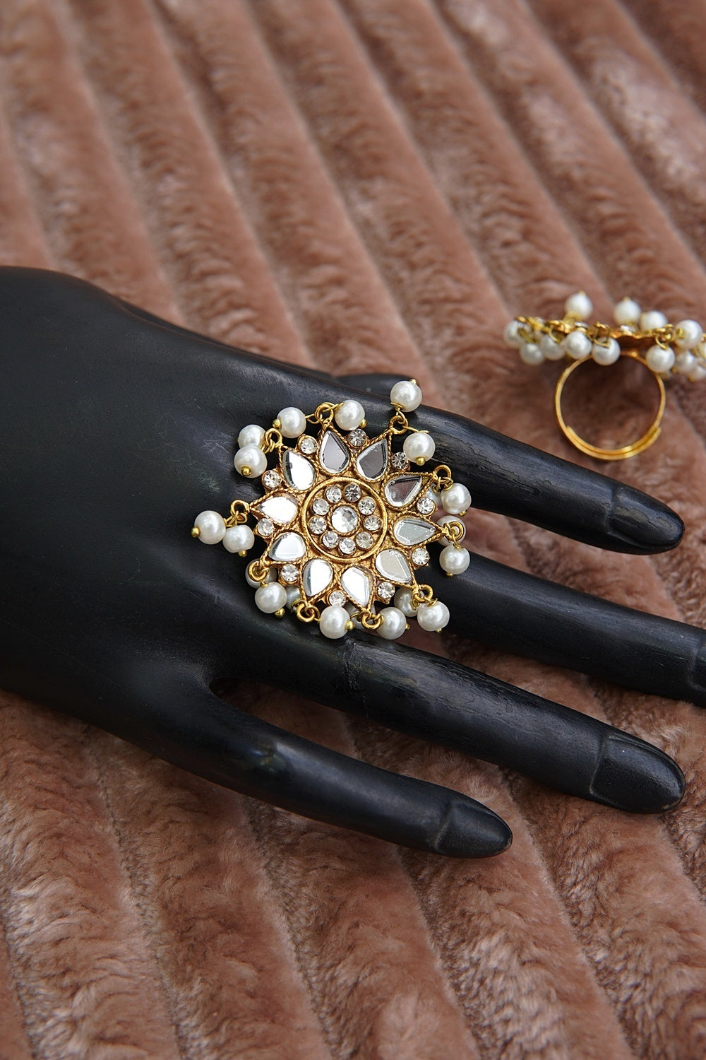 Sheesh Kundan Pearl Latkan Ring