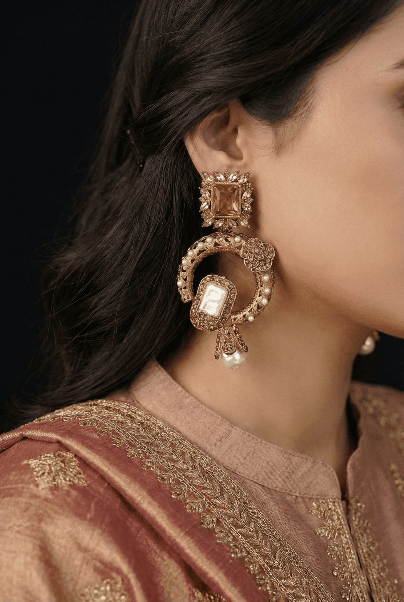 Antique Designer Pearl Drop Earrings