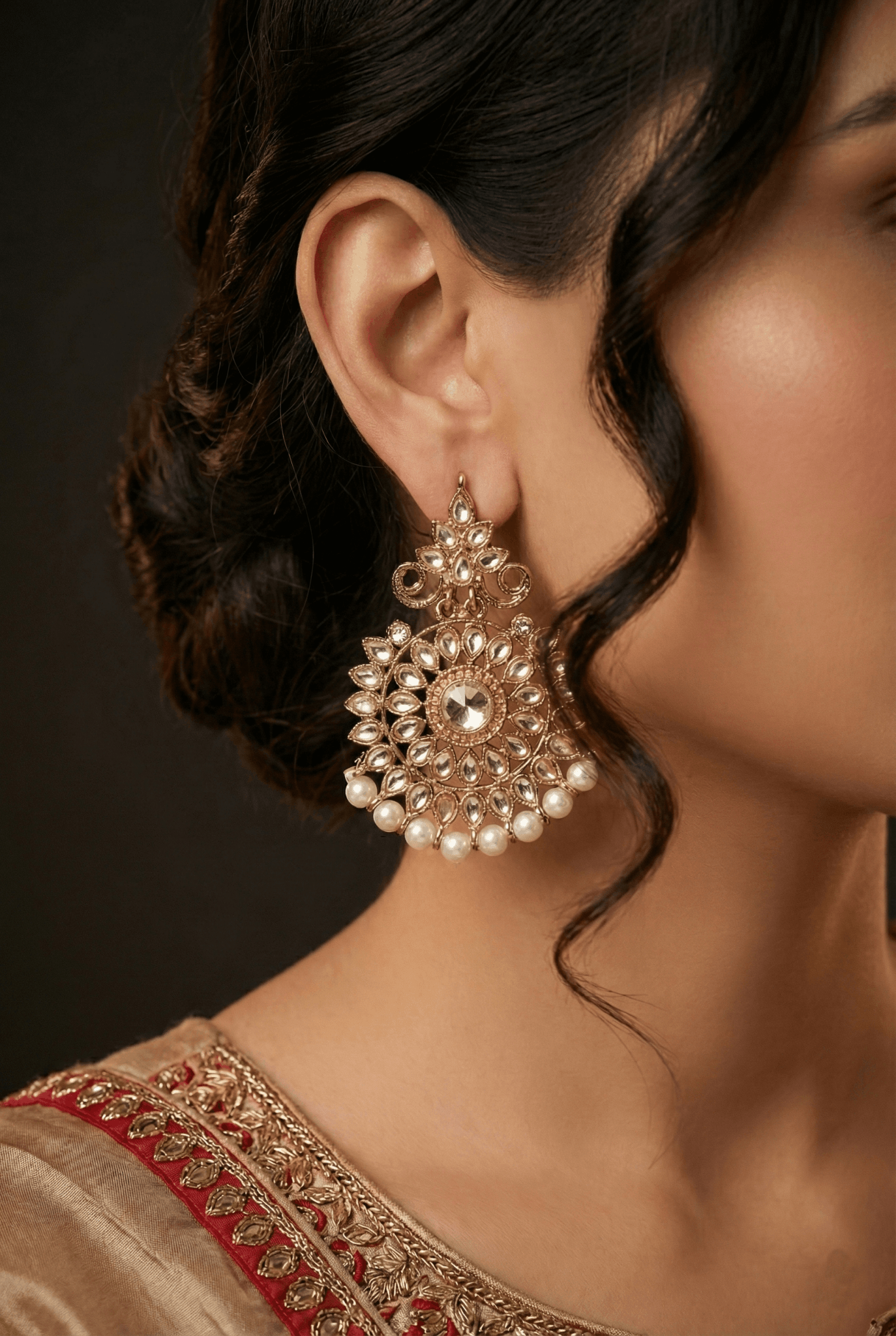 Antique Kundan Earrings With Saharay