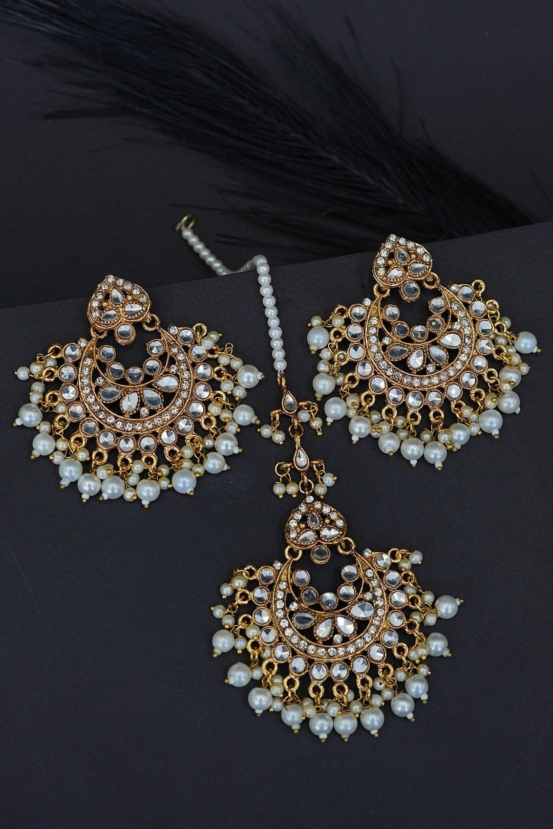 Chand Bali Kundan Earrings Teeka