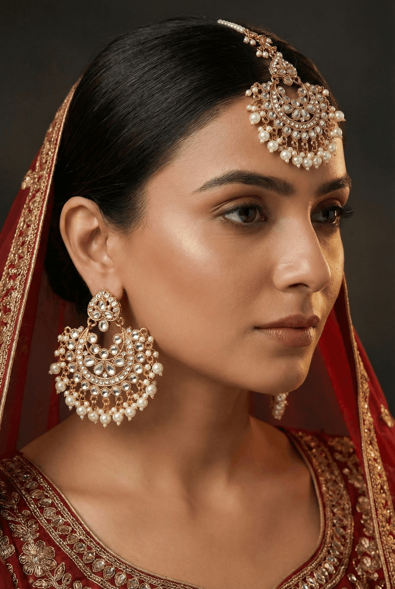 Chand Bali Kundan Earrings Teeka