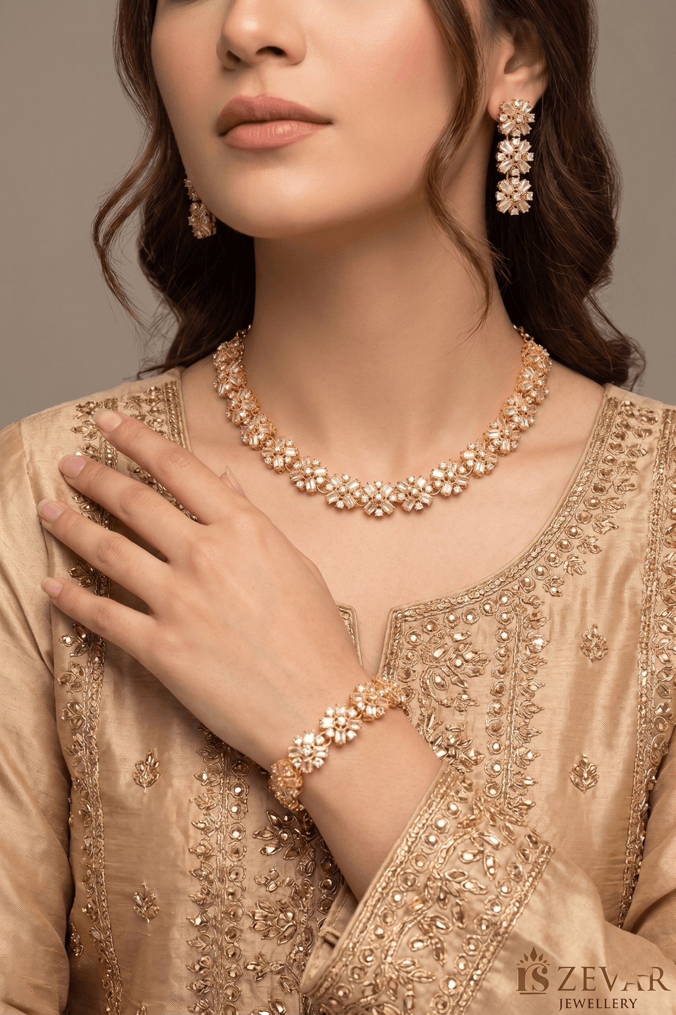 Cubic Zircone Necklace Set With Bracelet