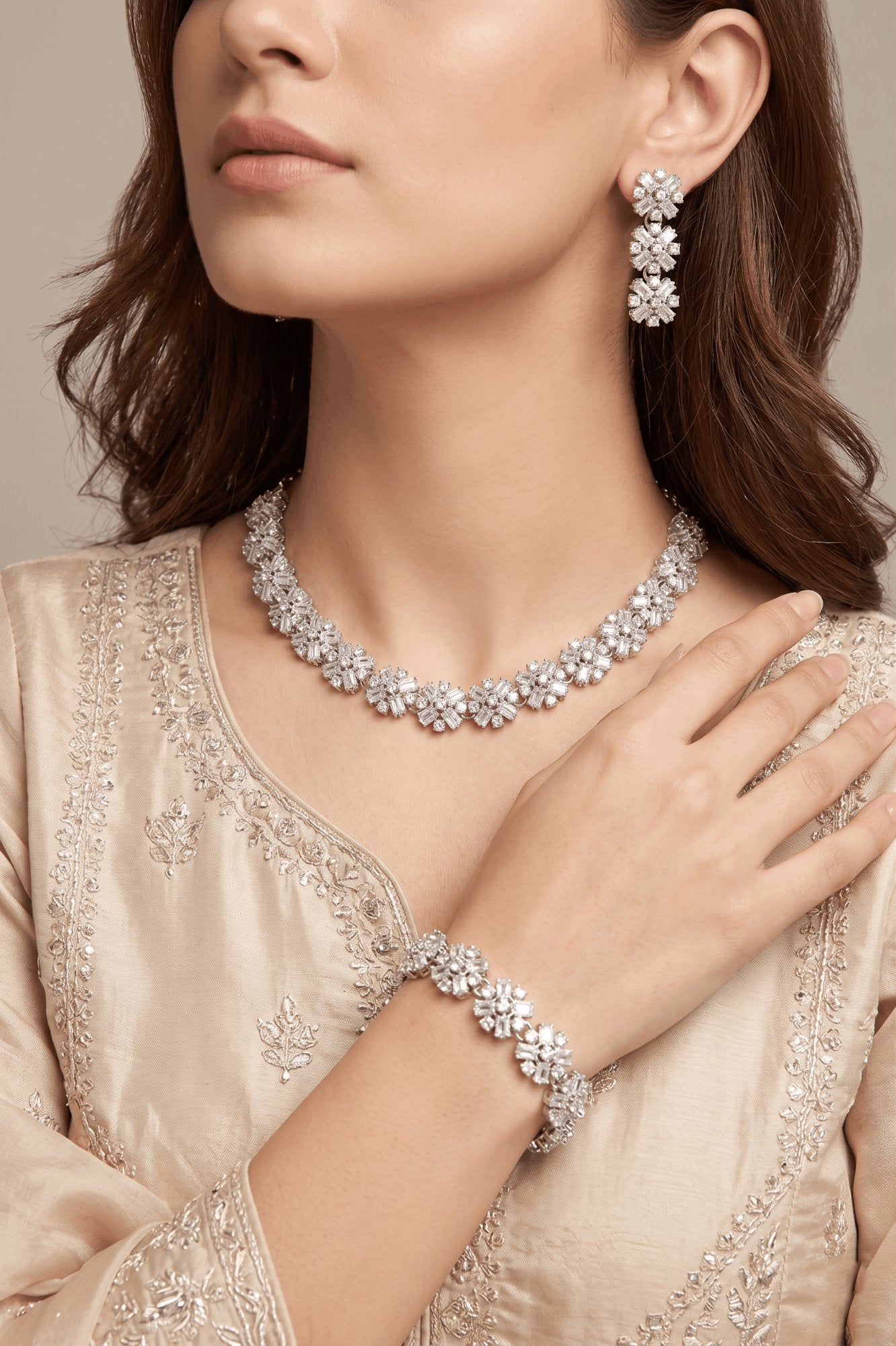 Cubic Zircone Necklace Set With Bracelet