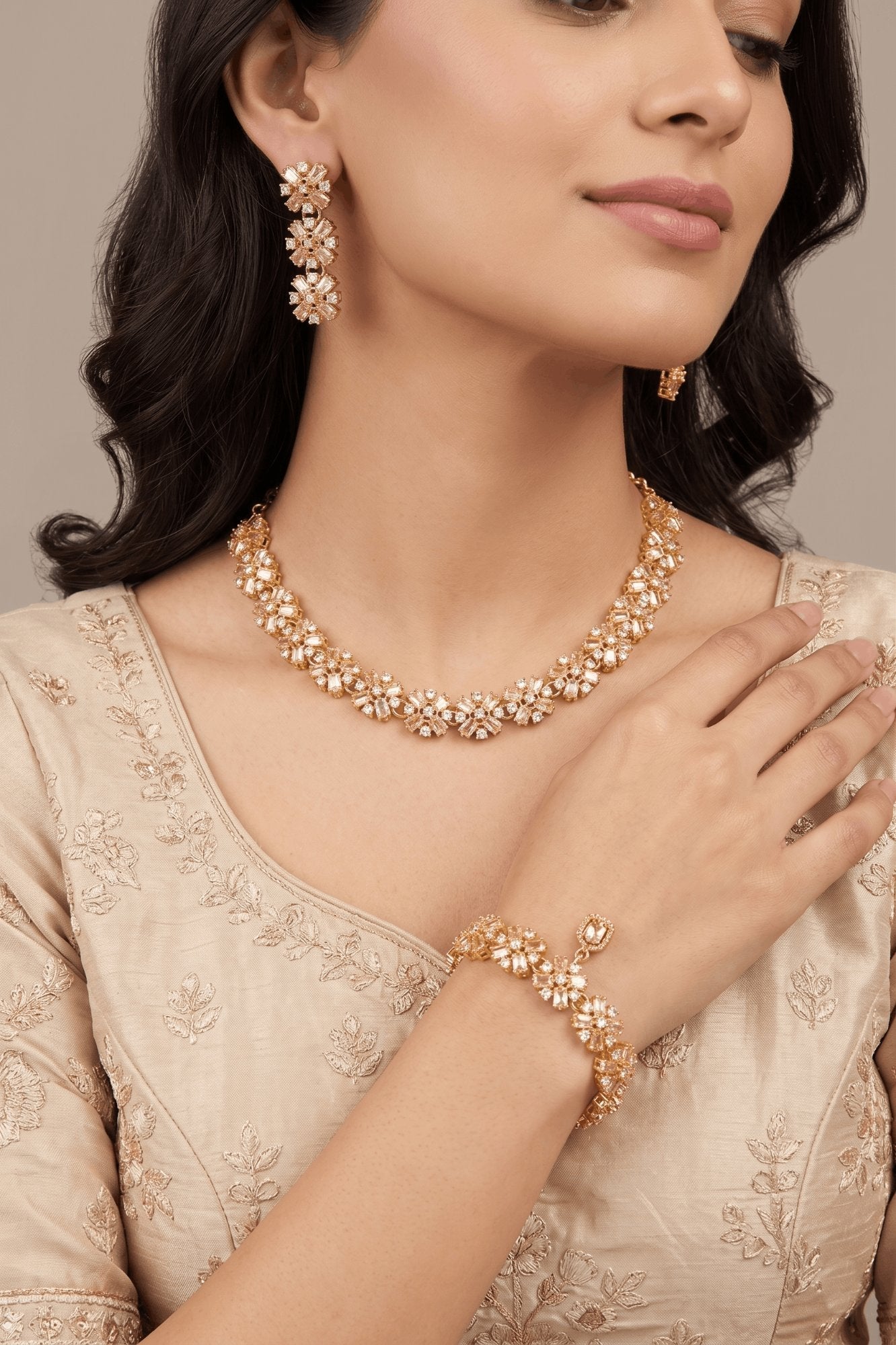 Cubic Zircone Necklace Set With Bracelet