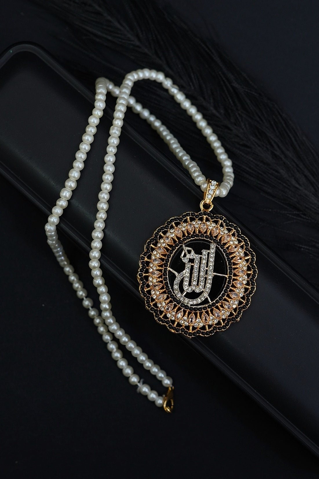 Beautiful Gems & Zircons Islamic Calligraphy Allah Pendant
