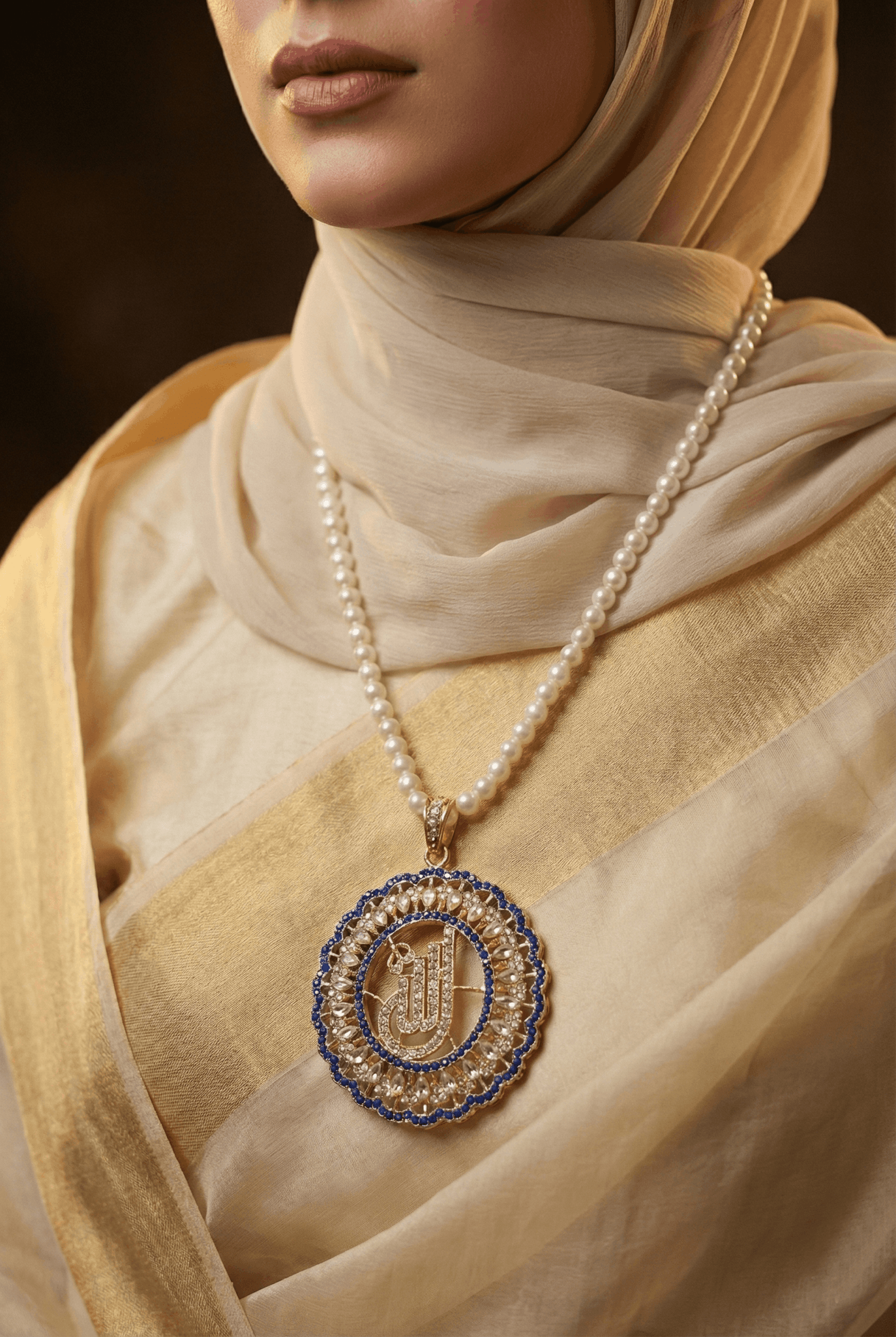 Beautiful Gems & Zircons Islamic Calligraphy Allah Pendant