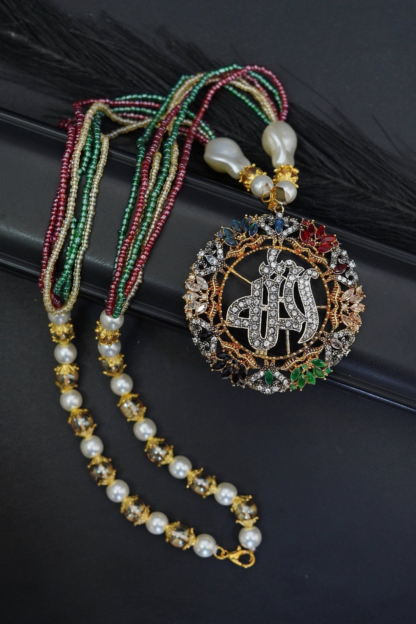 Gold Plated Islamic Calligraphy Zirconia Pendent set