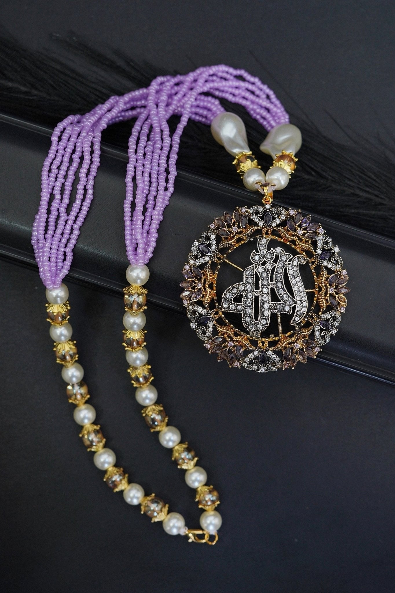 Gold Plated Islamic Calligraphy Zirconia Pendent set