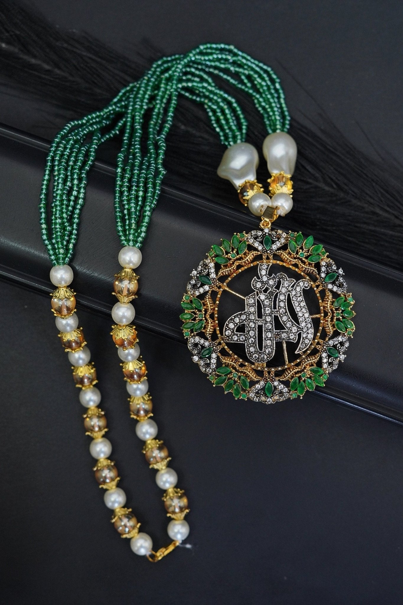 Gold Plated Islamic Calligraphy Zirconia Pendent set