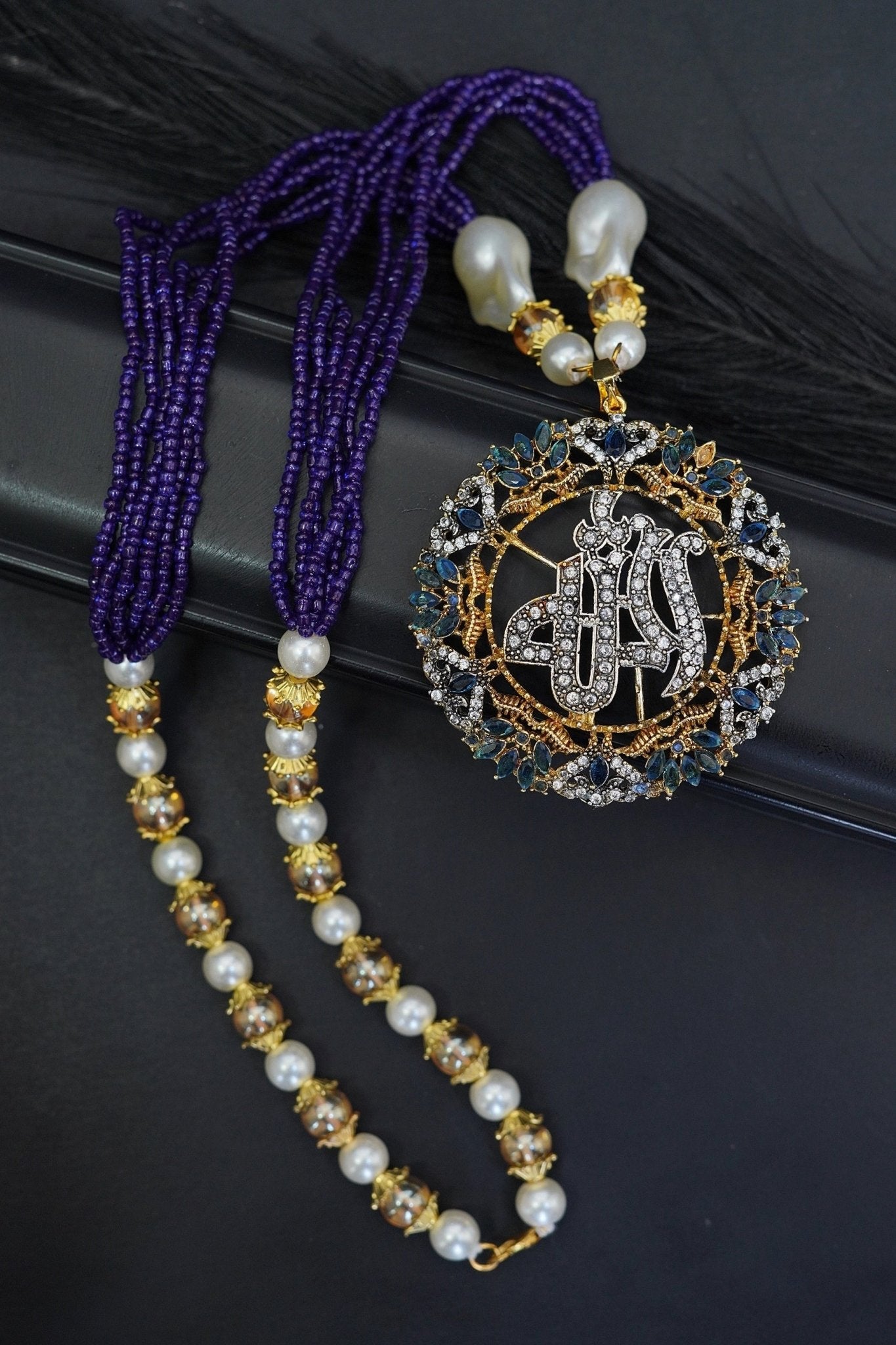 Gold Plated Islamic Calligraphy Zirconia Pendent set