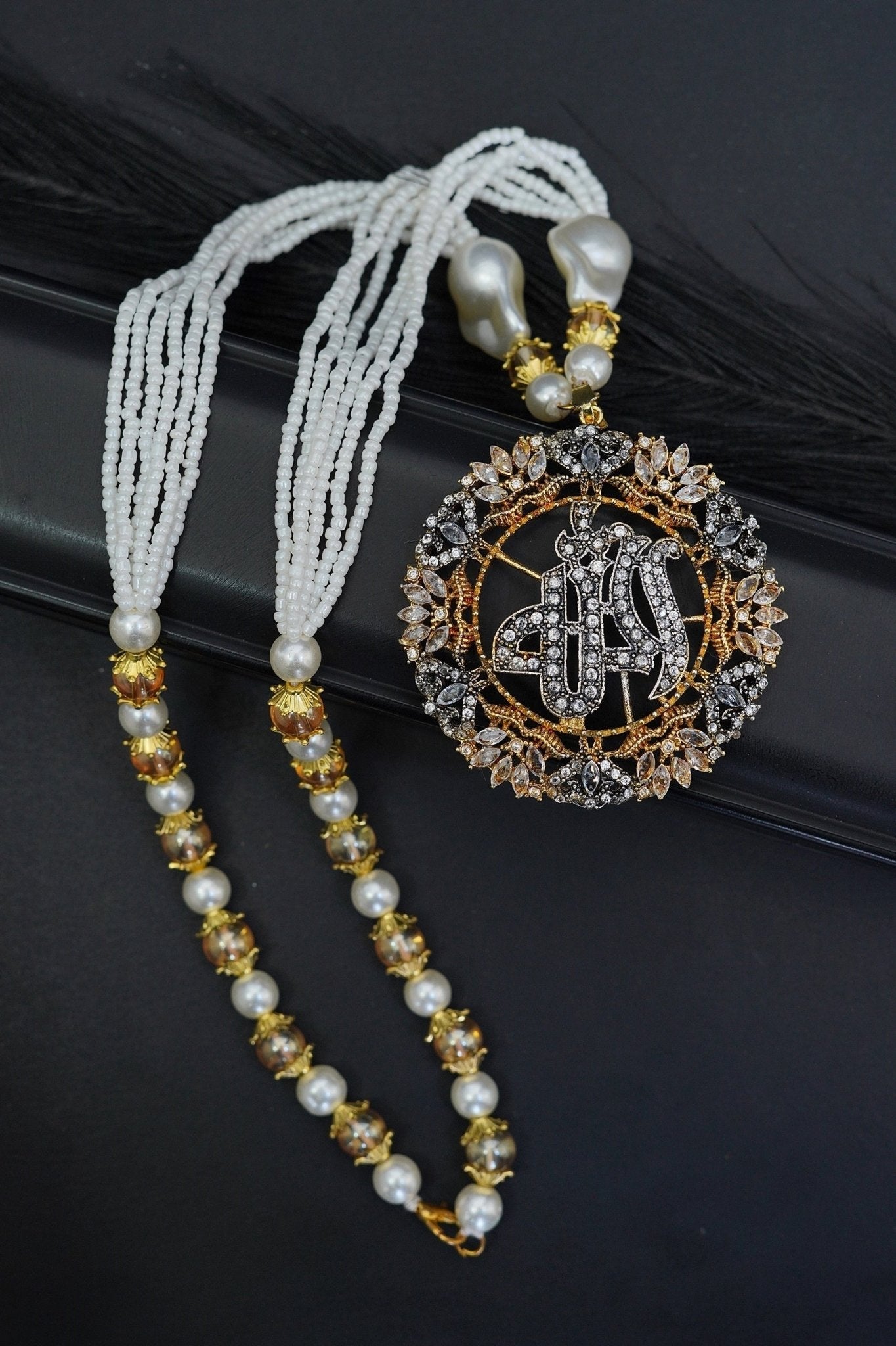 Gold Plated Islamic Calligraphy Zirconia Pendent set