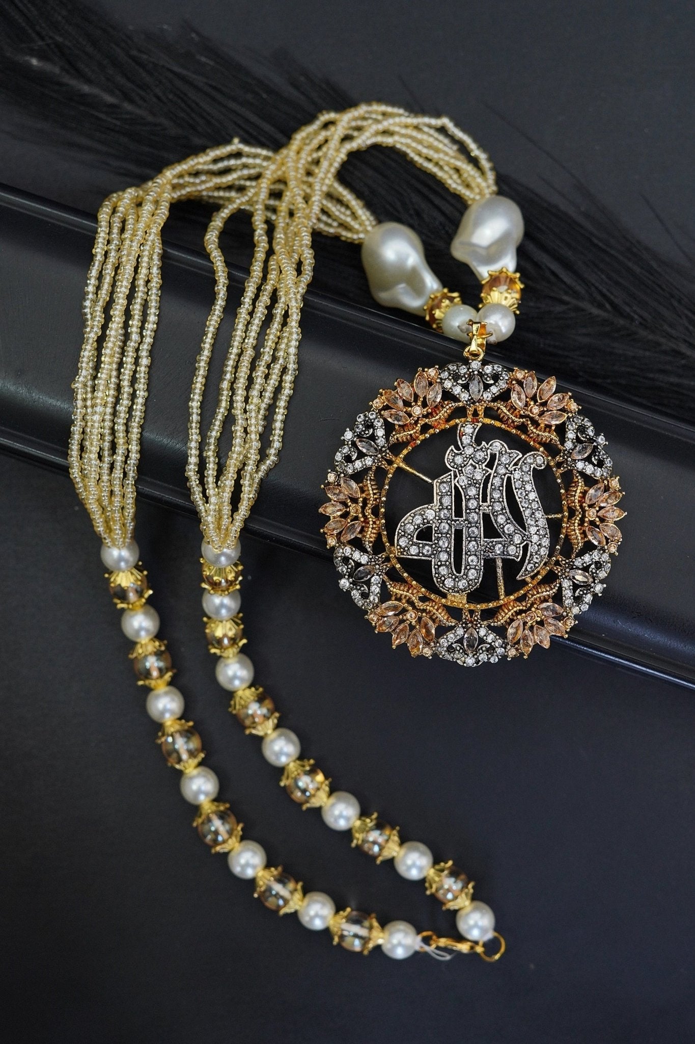 Gold Plated Islamic Calligraphy Zirconia Pendent set