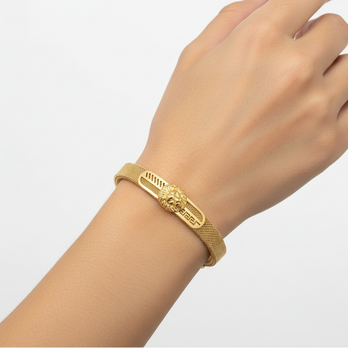 Gold Mesh Lion Head Bracelet