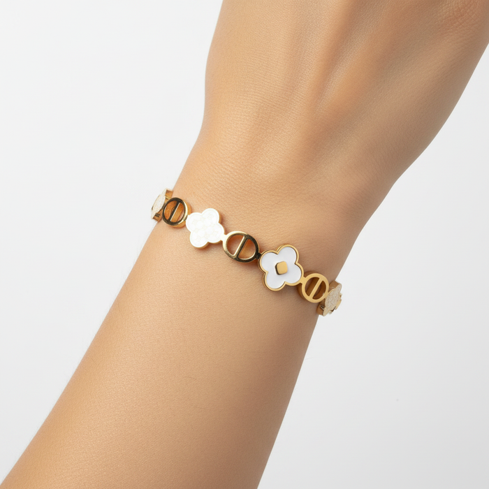 Gold Floral & Circle Chain Bangle