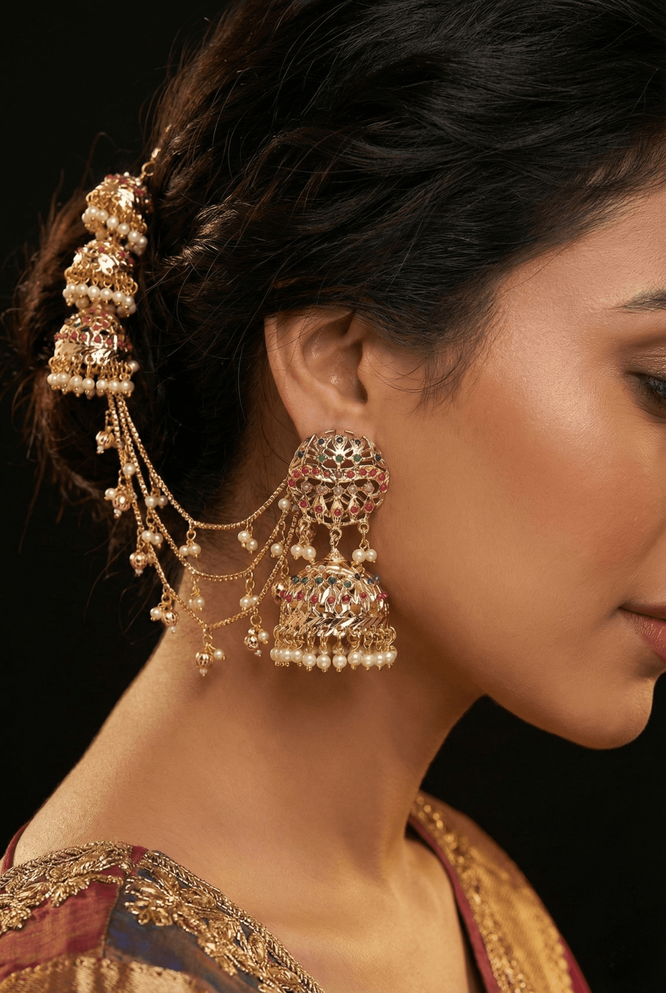 Traditional Bridal Jhumka Earrings with Sahare Chain