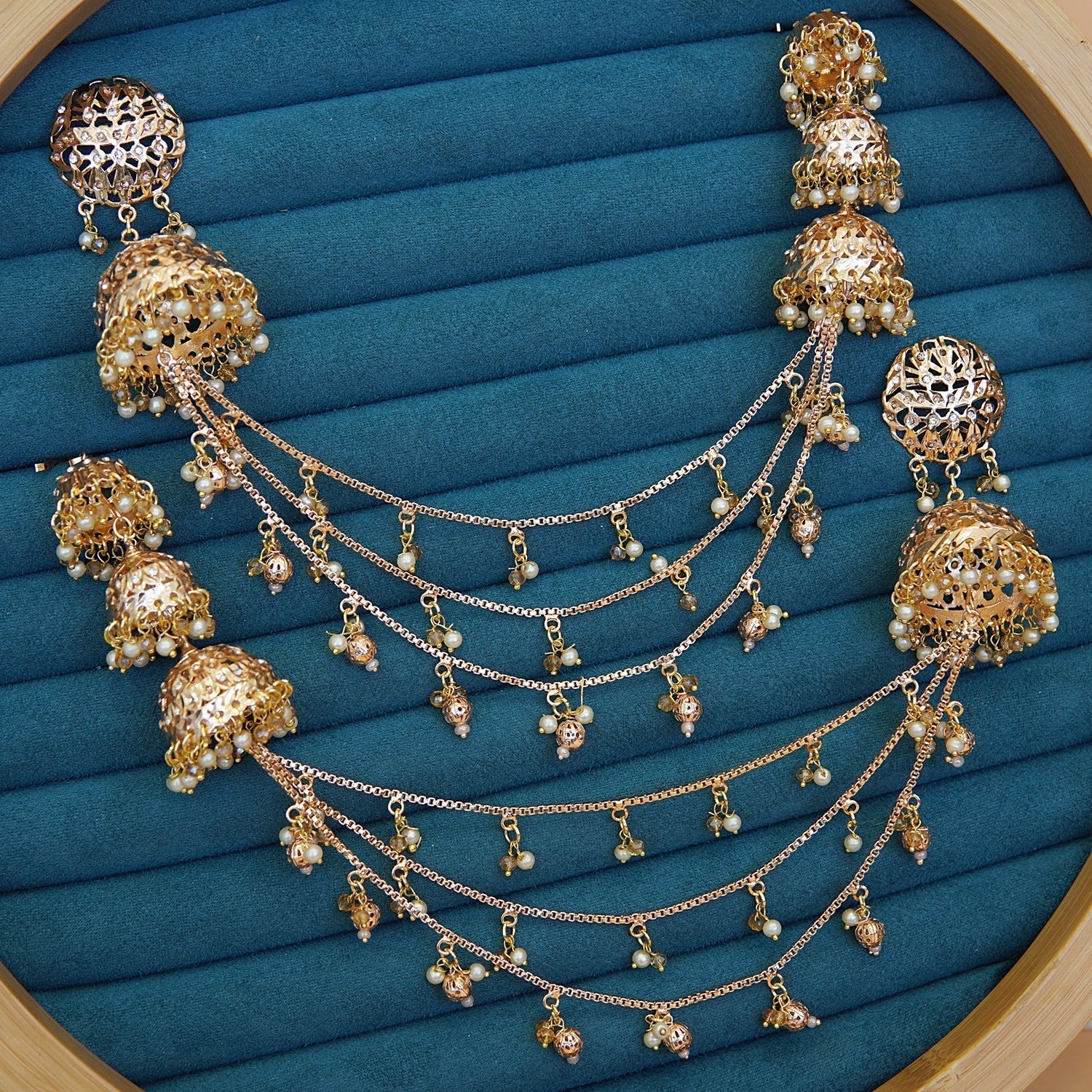Traditional Bridal Jhumka Earrings with Sahare Chain