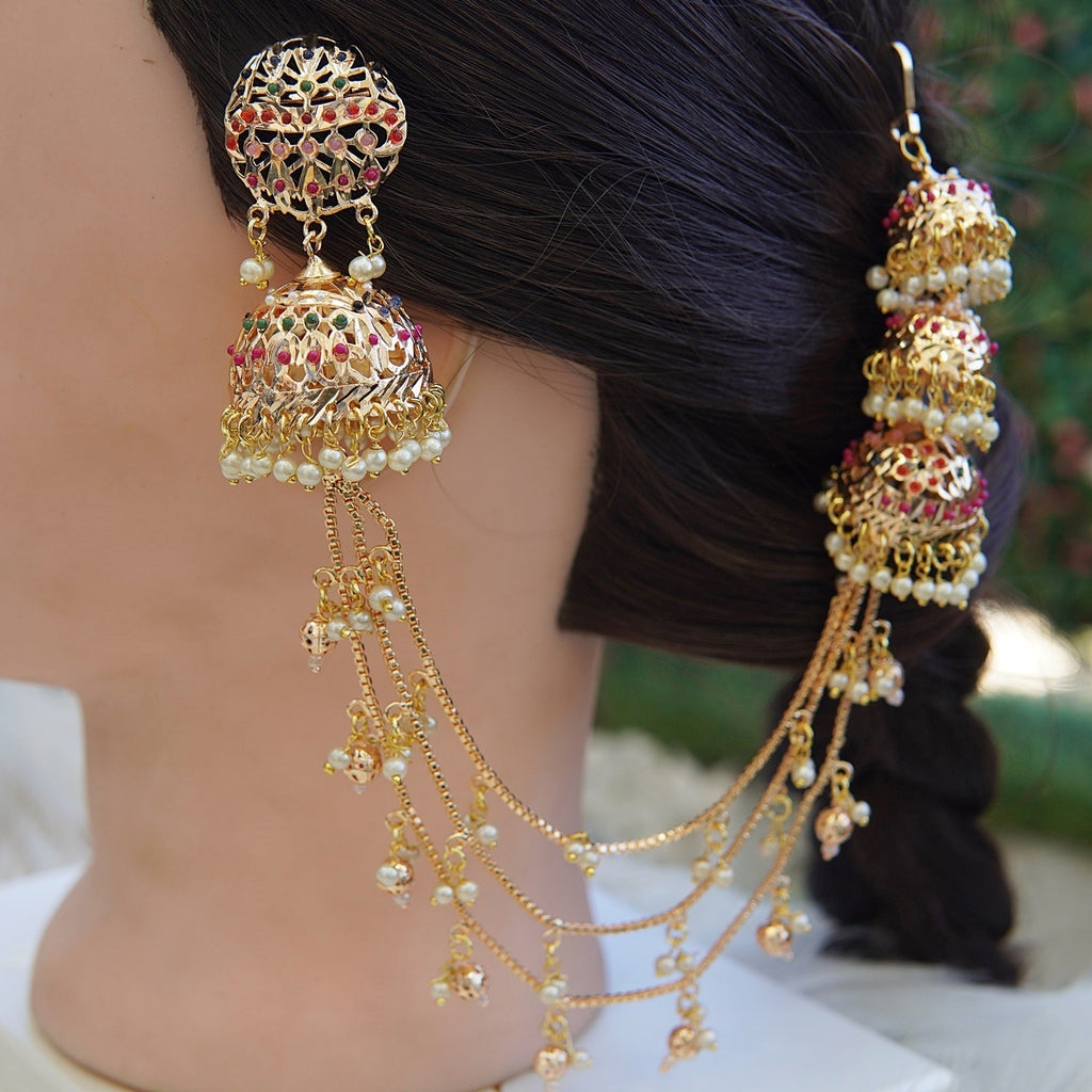 Traditional Bridal Jhumka Earrings with Sahare Chain
