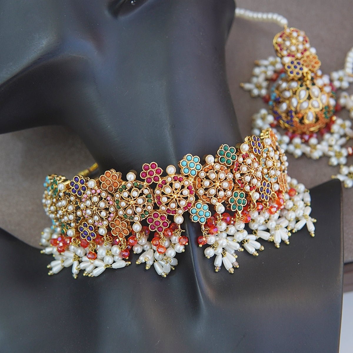 Royal Navratan Bridal Luxurious Collar Jhumkey Set