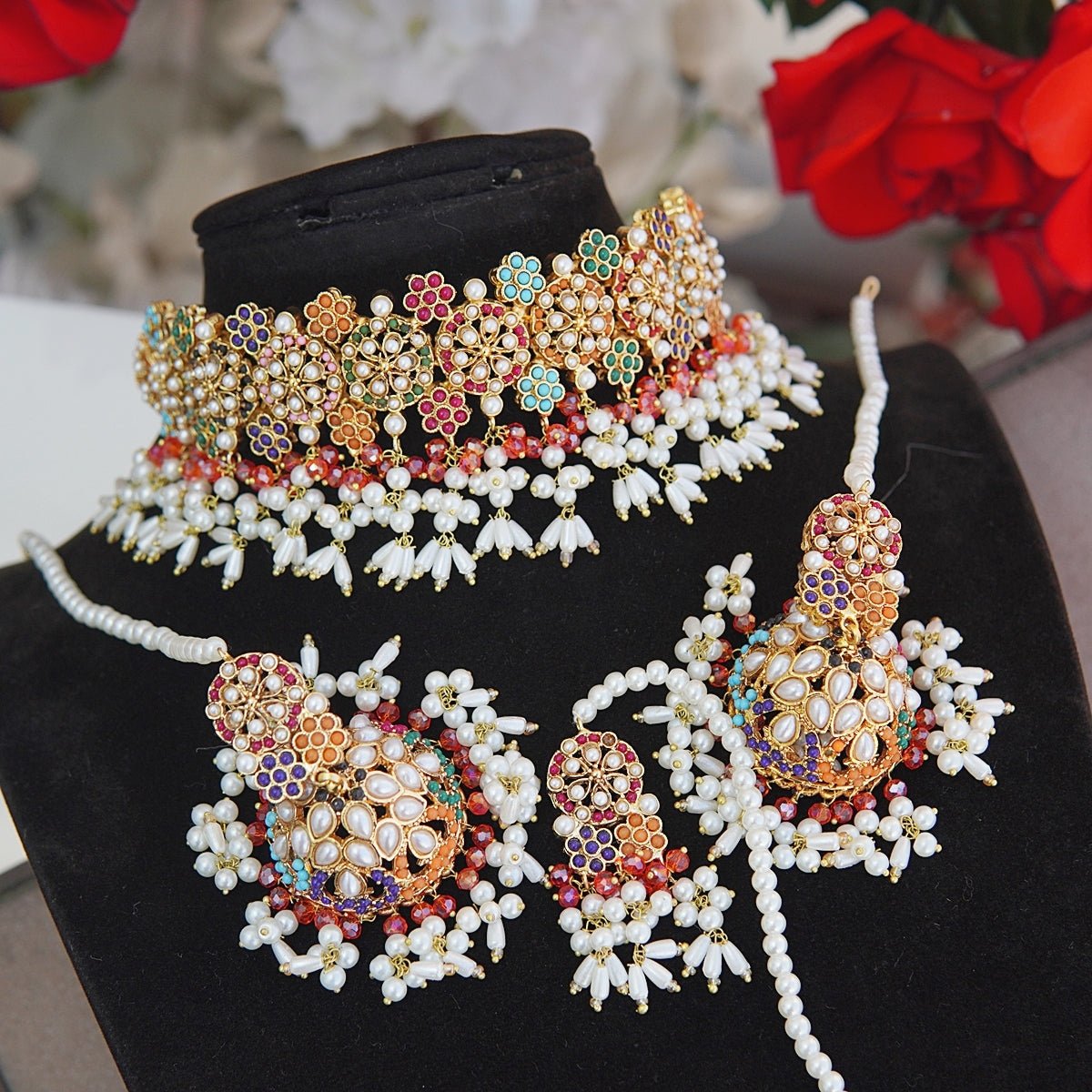 Royal Navratan Bridal Luxurious Collar Jhumkey Set