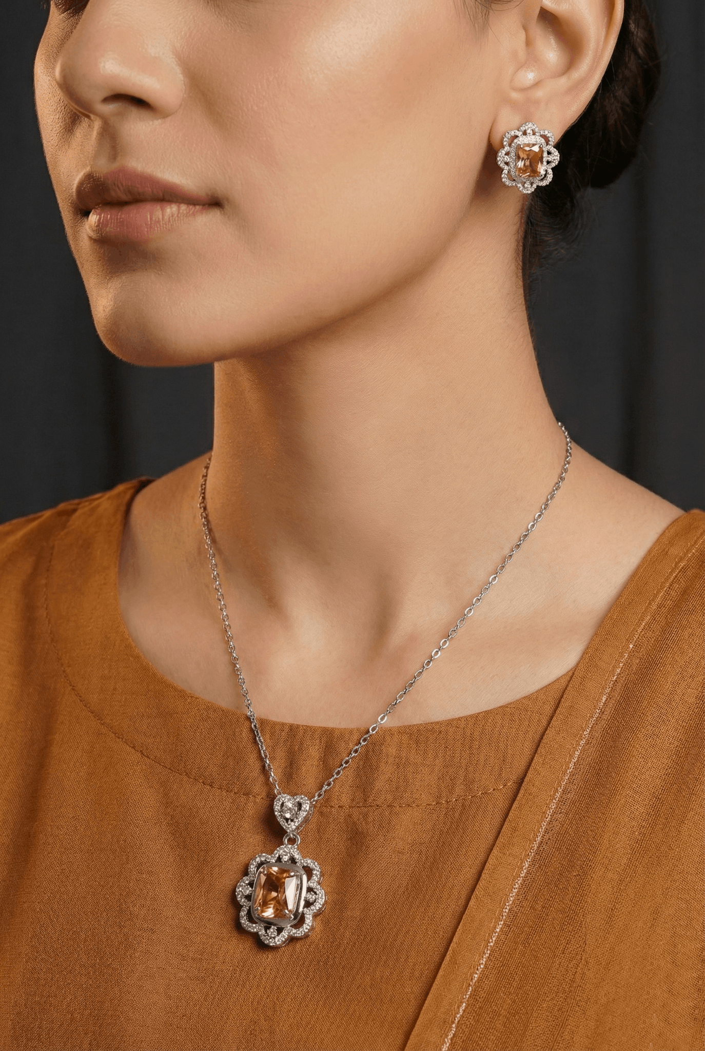 Premium Zircons & Gems Locket Set