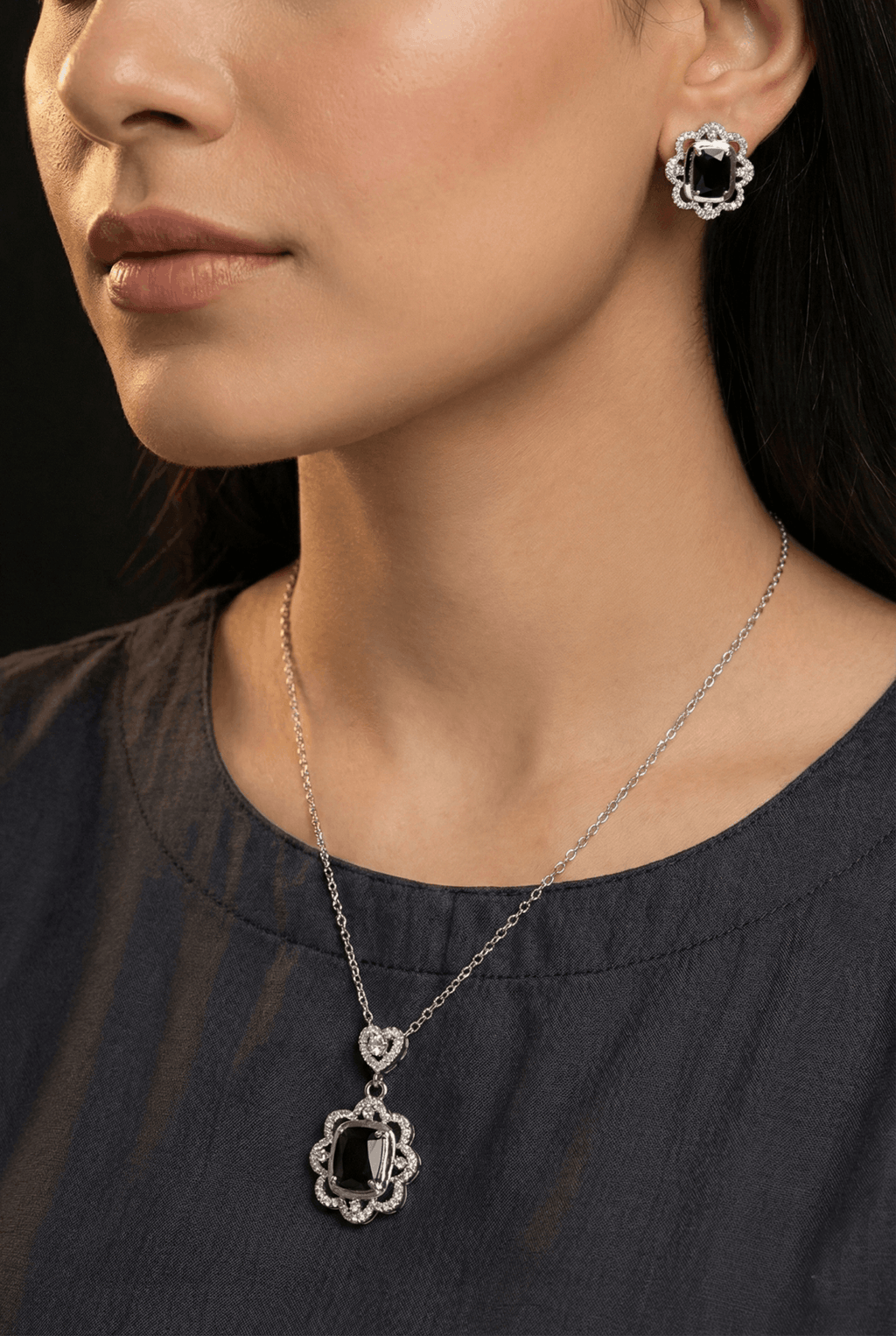 Premium Zircons & Gems Locket Set