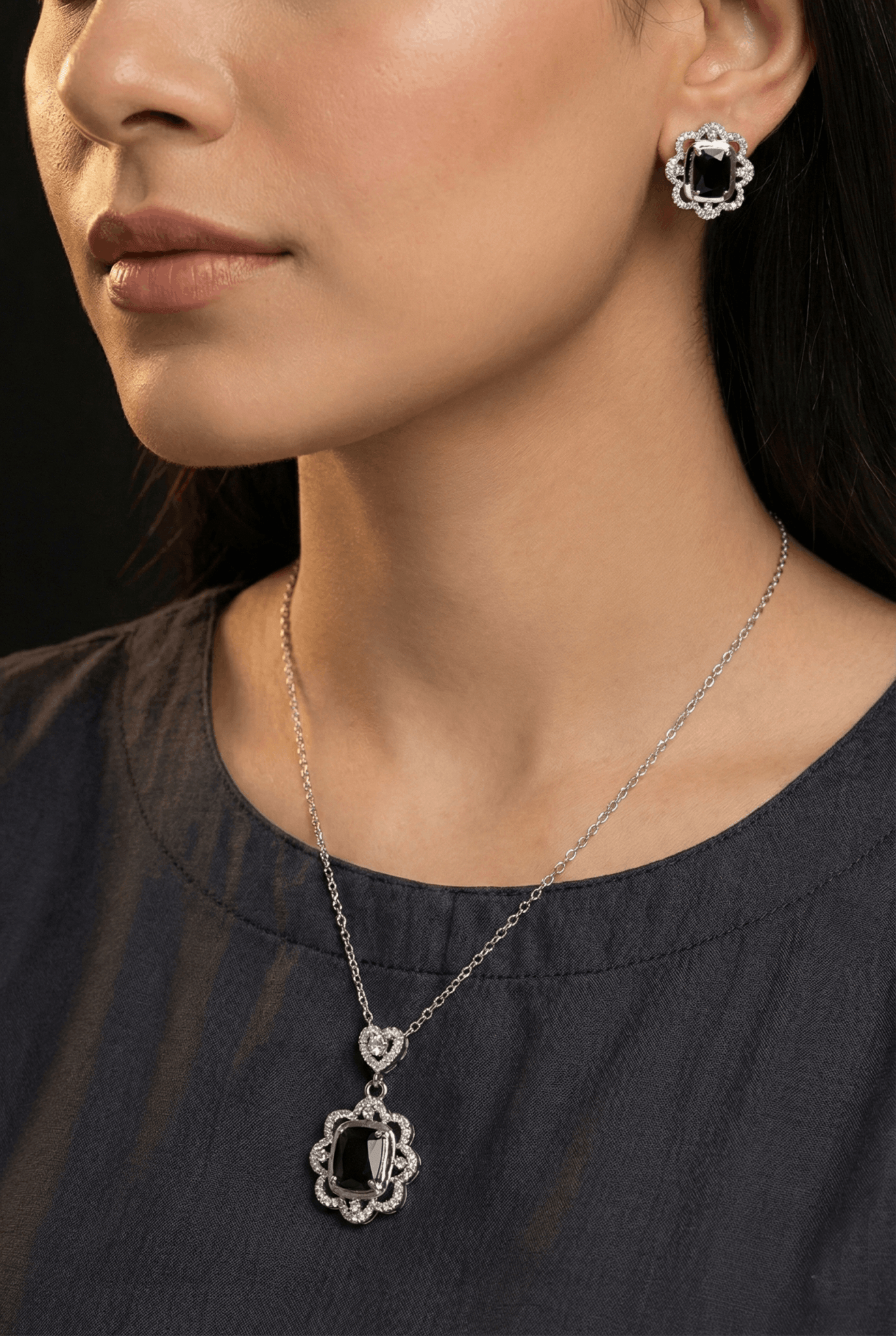 Premium Zircons & Gems Locket Set