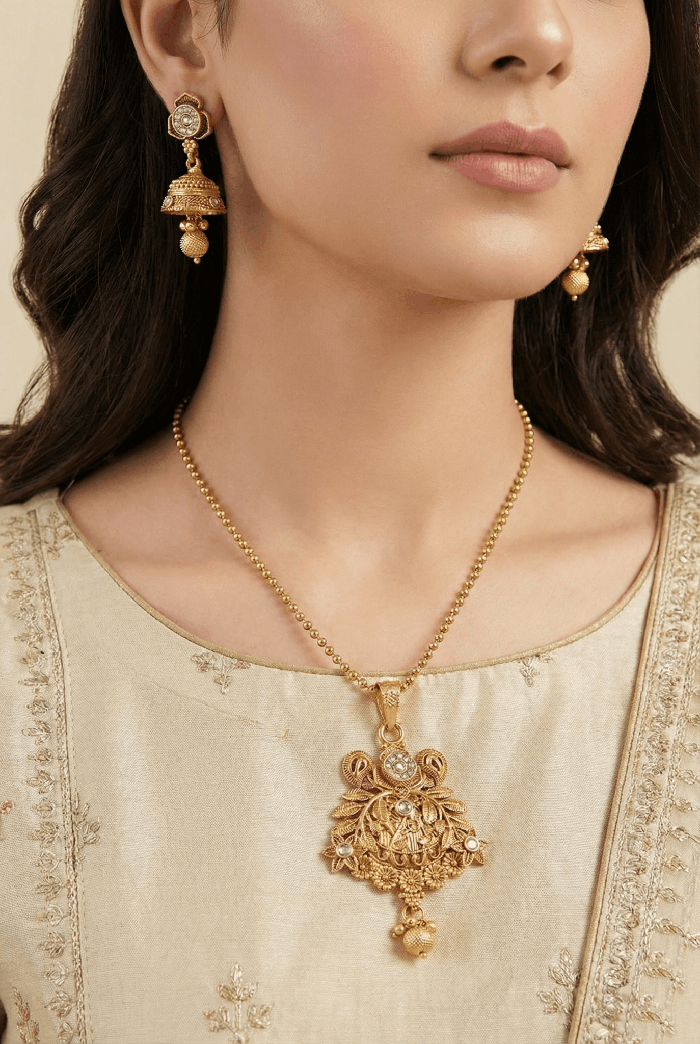 Rajwari Copper Gold Locket Set