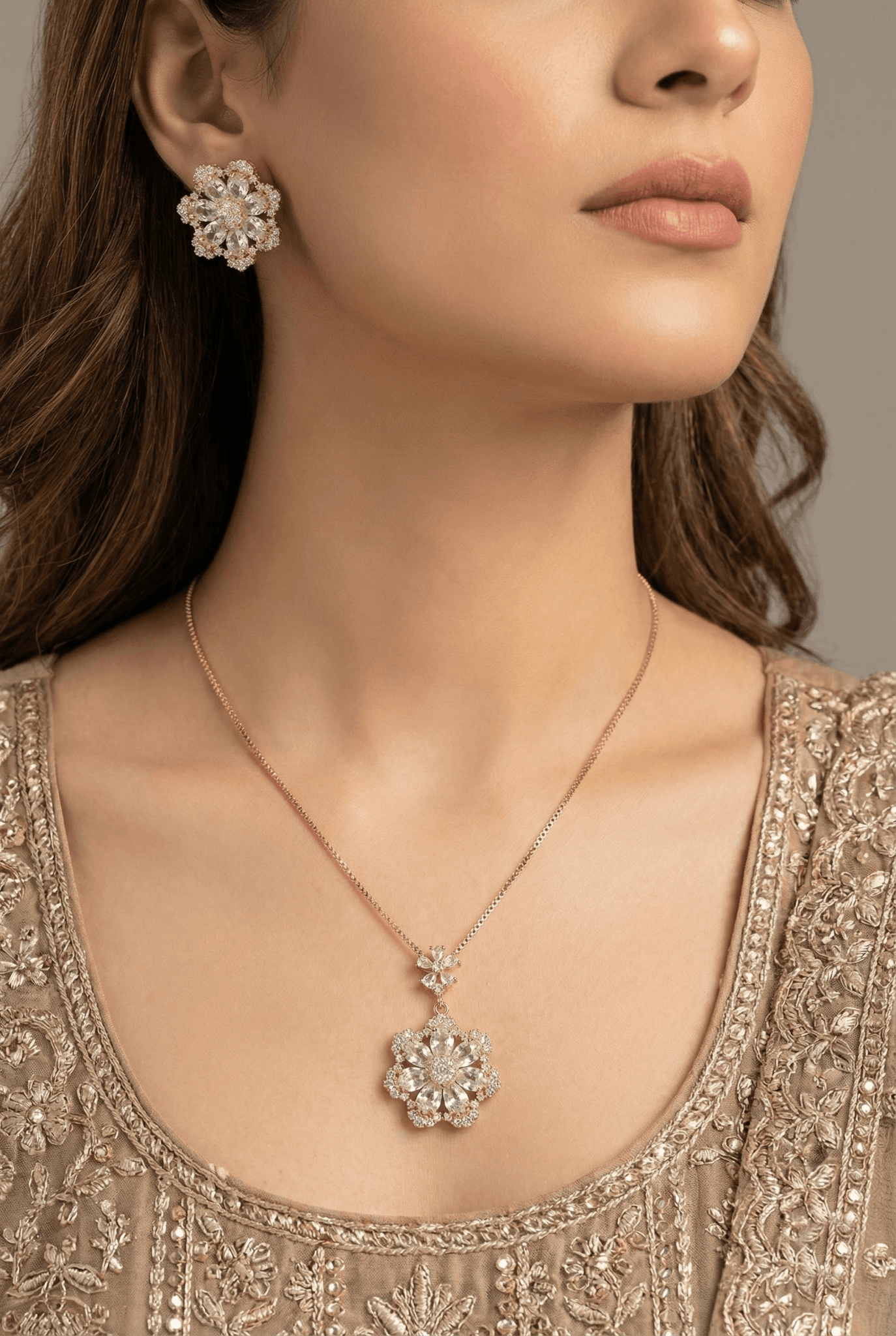 Regal Bloom CZ & Gemstone Locket Set