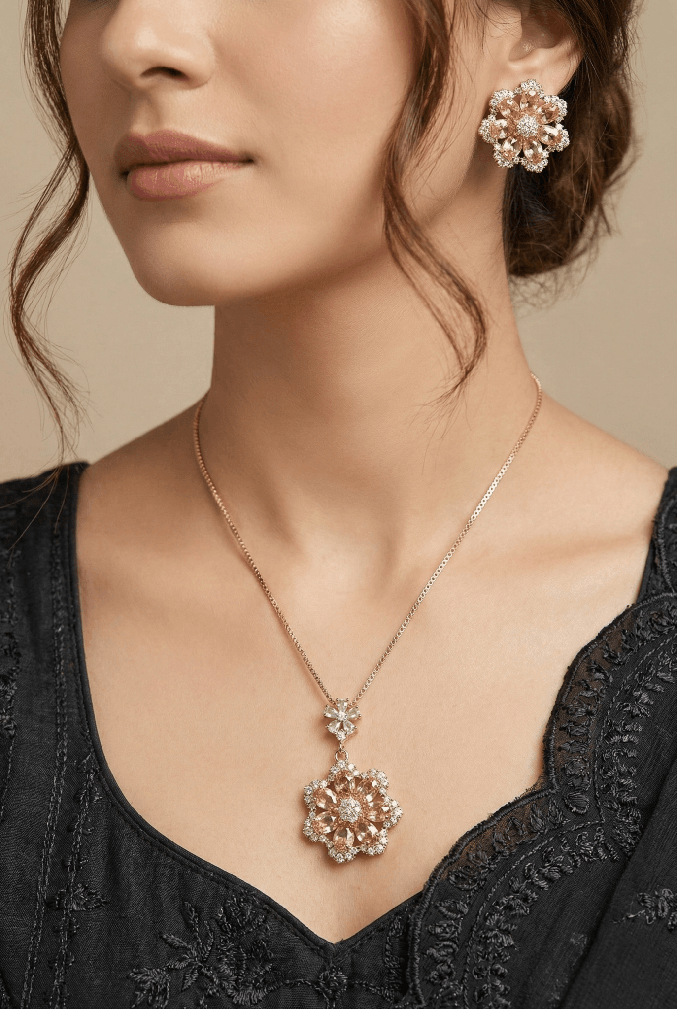 Regal Bloom CZ & Gemstone Locket Set