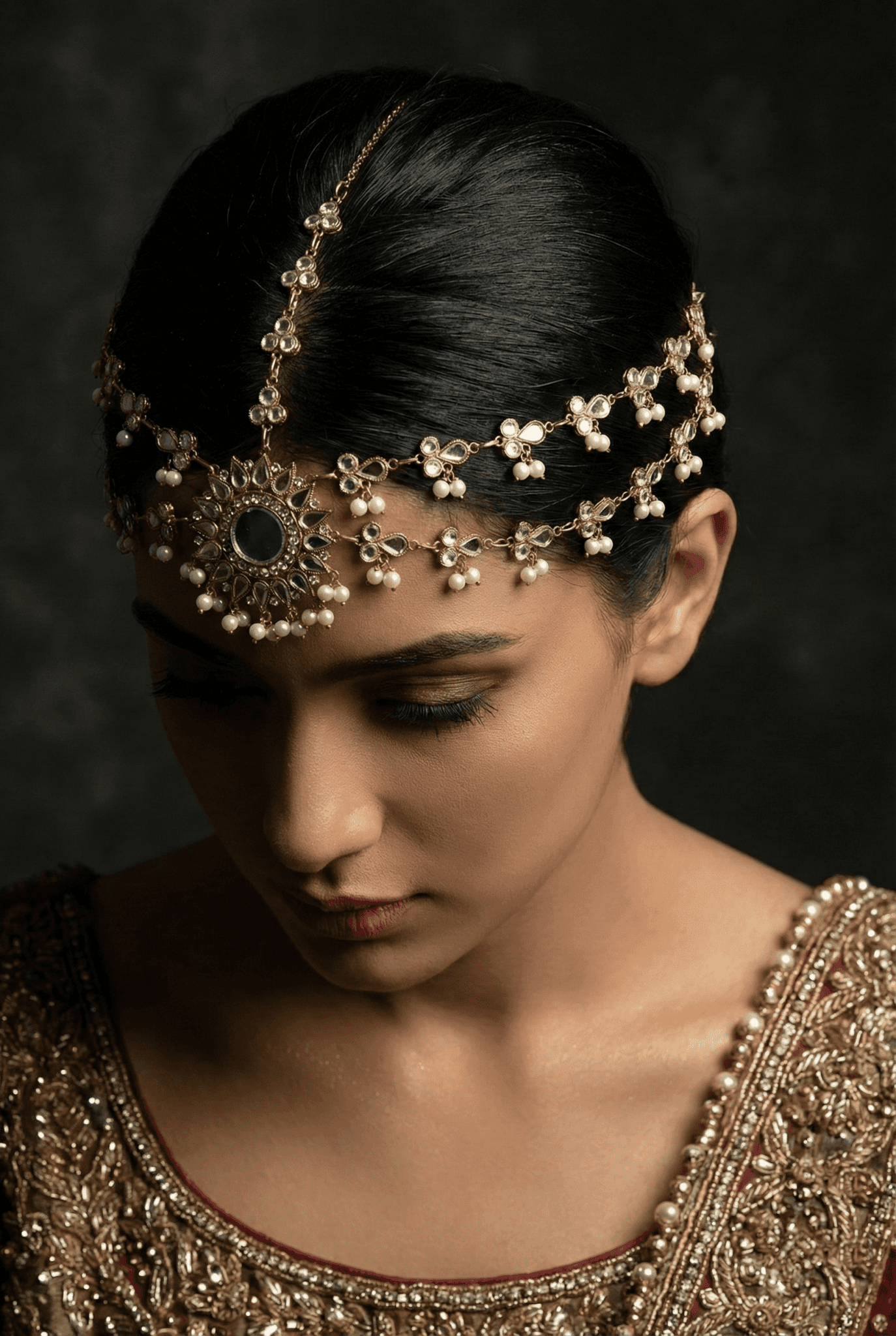Sheesh Kundan Double Line Matha Patti