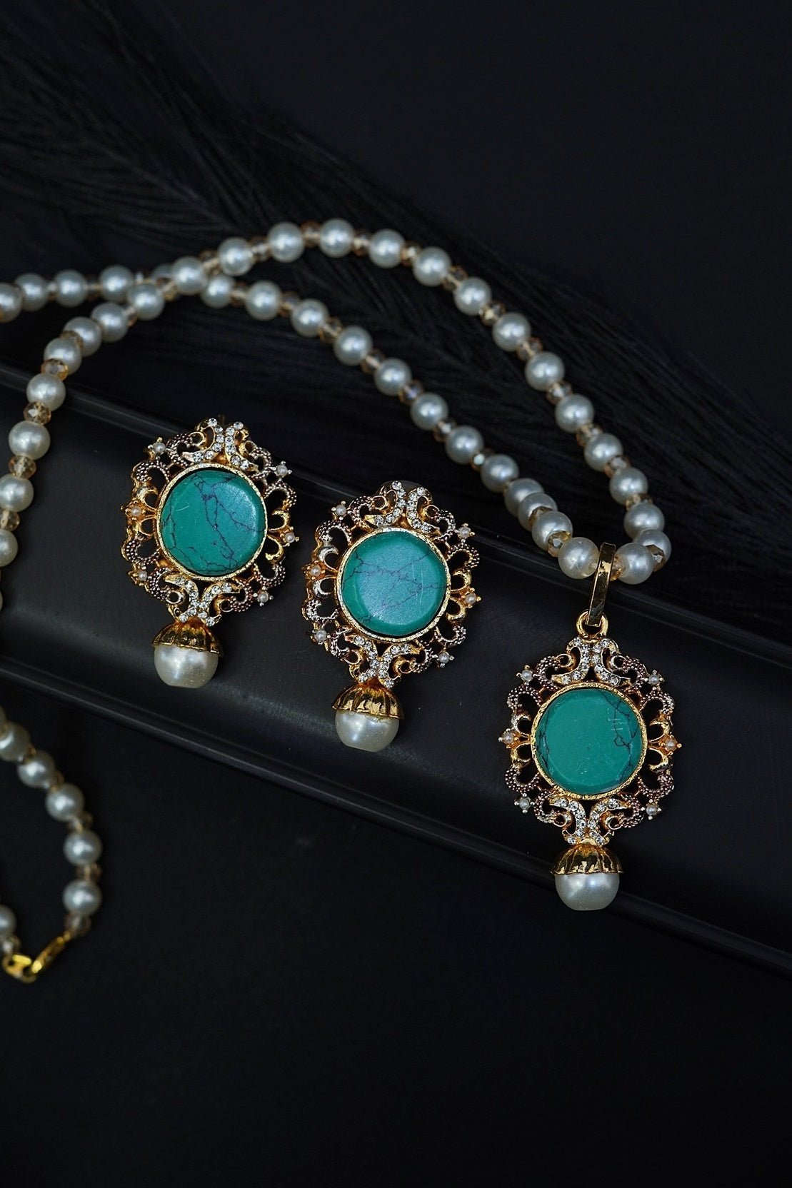 Turkish Gemstone Pendant Locket Set