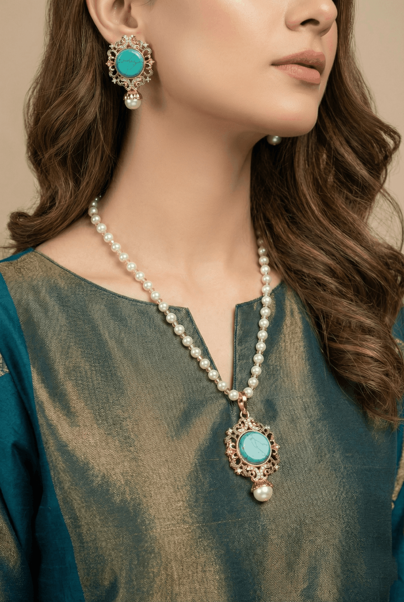 Turkish Gemstone Pendant Locket Set