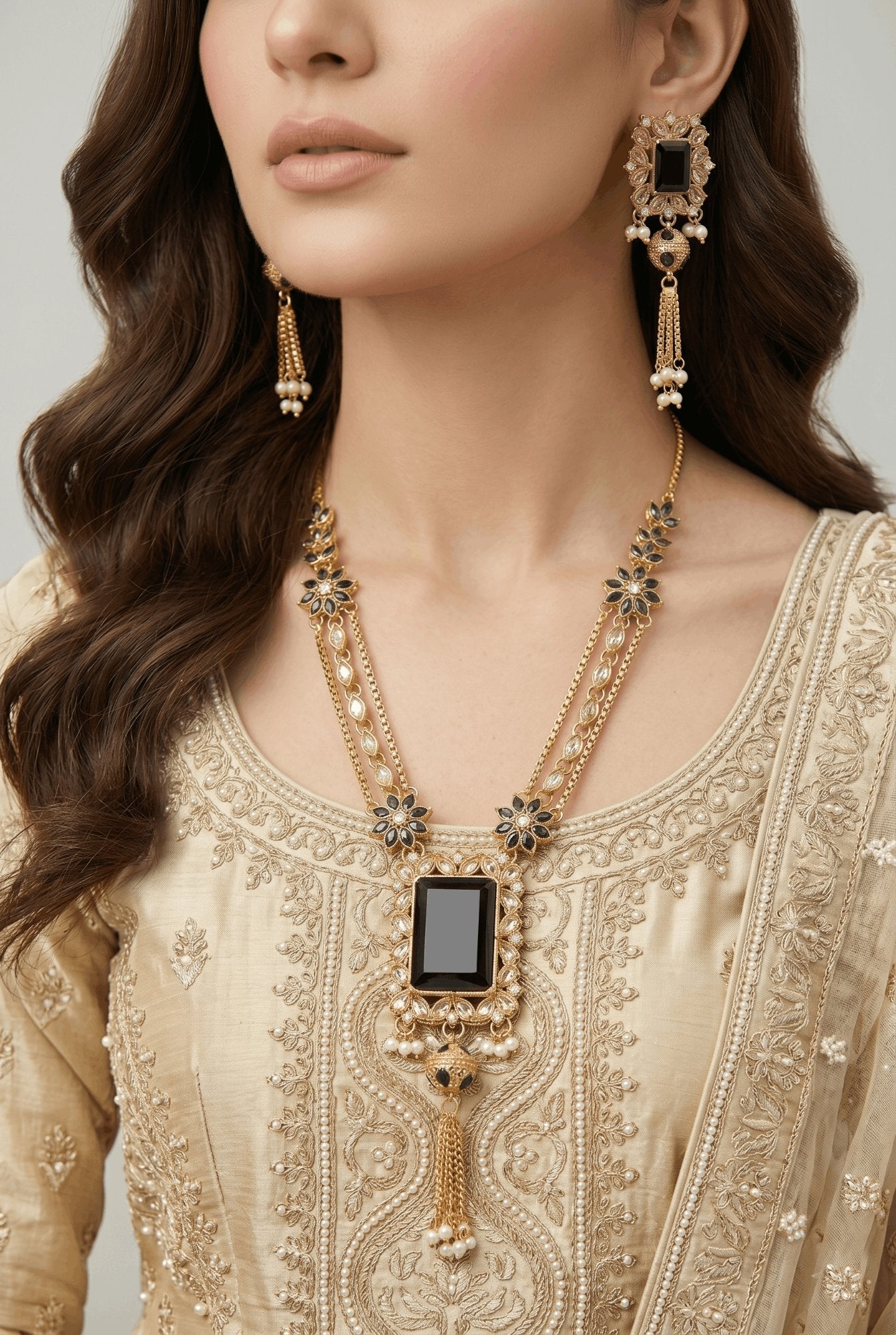 Turkish Gemstone Pendant Mala Set