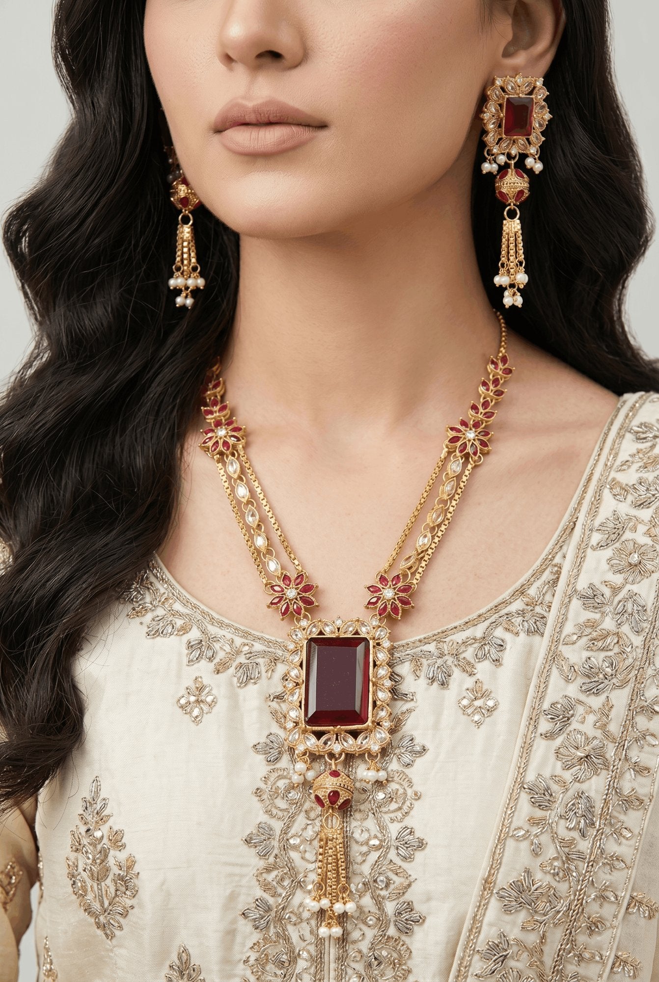 Turkish Gemstone Pendant Mala Set
